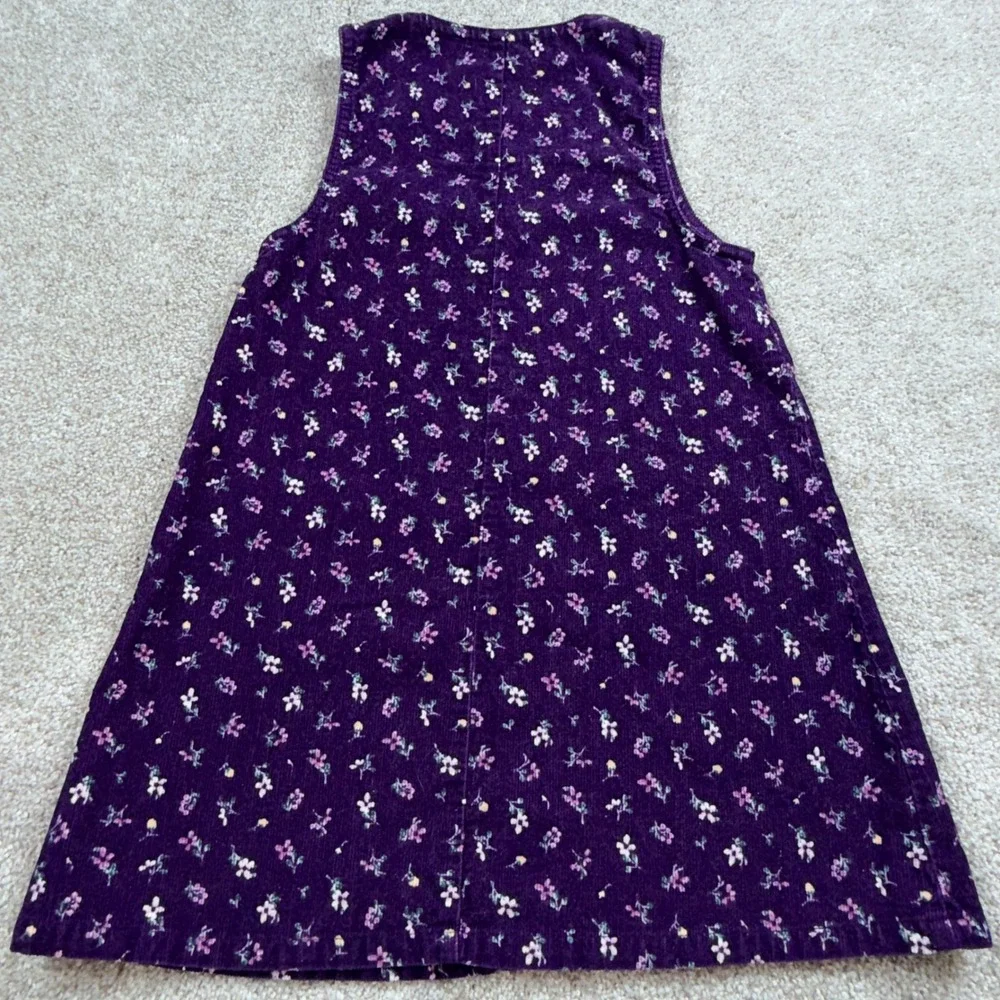 Vintage OshKosh Bgosh Girls Purple Floral Corduroy Zip Front Jumper Dress Sz 6